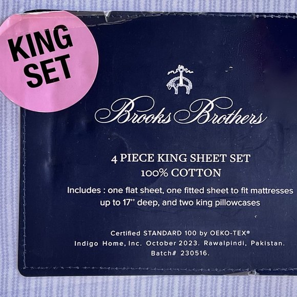 Brooks Brothers LIGHT GRAY STRIPES Cotton Sheet Set - KING (fits mattress 17") - Picture 3 of 5